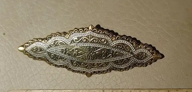 Antique Vintage Damascene Art Deco Gold Tone Silver Filigree Bar Brooch Pin FLAW