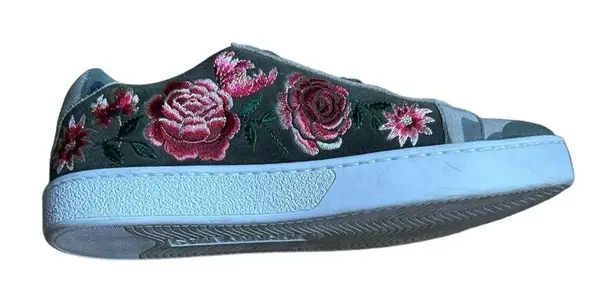 Johnny Was Junia Olive Suede Leather Camo Embroidered Sneakers Size 7