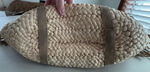 IKKS | women’s fringe, straw tote bag. Tan