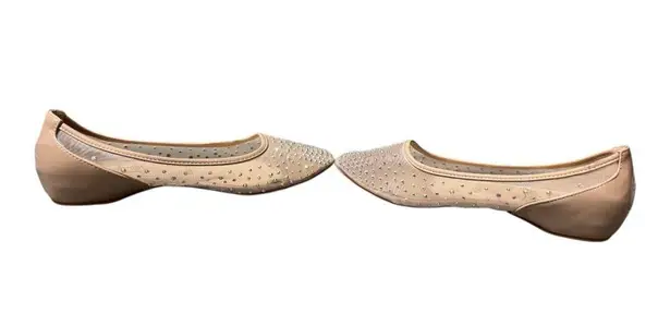 Beige Crystal Embellished Mesh Follis Strass Ballerina Flats Red Size 7.5