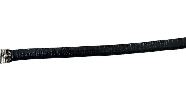 Vintage 90s Black Regal Western Faux Crocodile Reversible Etched Metal Belt