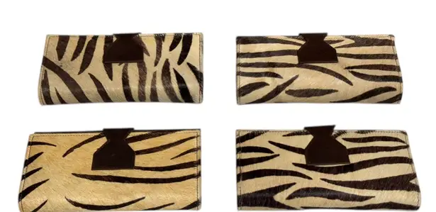 Lot Of 4 Real Handmade Animal Print Fur Leather Loop Closure Wallet/Hand Clutch