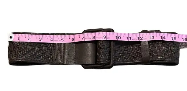 Y2K Wide Belt Woven Leather Dark Brown Adjustable