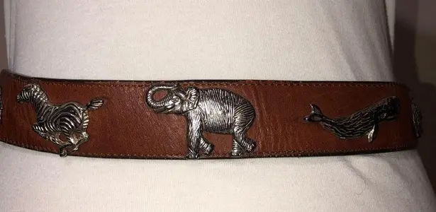Vintage Wild Animal Studded Brown Leather Belt Unisex