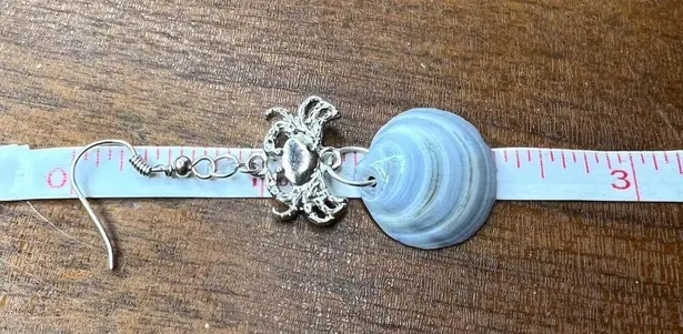 Handmade Dangle Earrings Genuine Handcrafted Seashell Crab Shades of Blue Gray Coastal