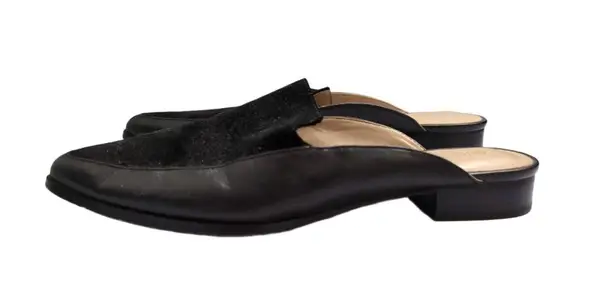 Gunmetal Carlen Black Slip On Low Block Heel Textured Vamp Classic Mules 8½ 8.5