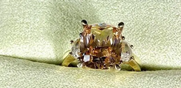 Stauer Cushion Faceted Citrine Vermeil Sterling Silver Statement Ring Size 7 EUC