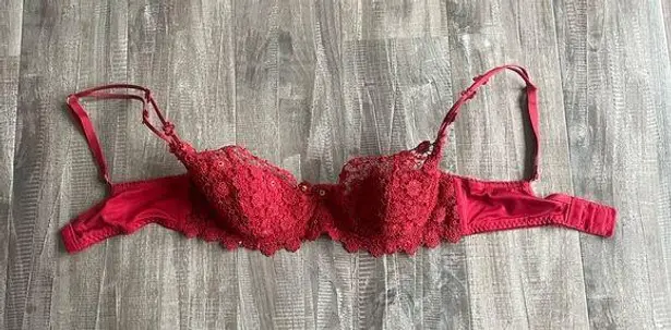 Ambrielle Floral Lace & Beaded Bra Red 34C Size undefined