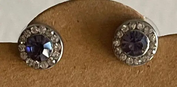 NWT Purple Crystal Stud Earrings Silver