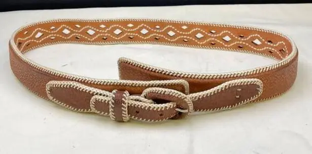 Western Women's Brown Leather Stitched Belt Overlap Buckle 42" L x 2" W SKU 5656