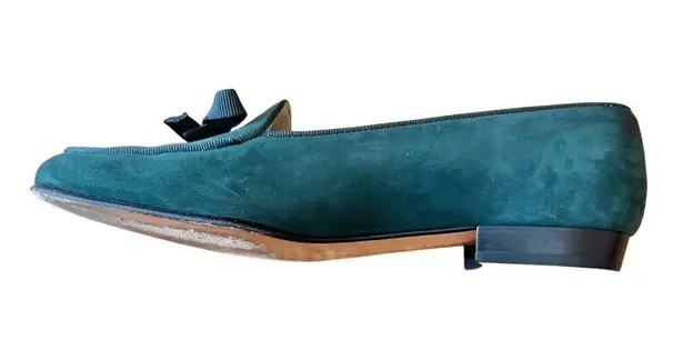 Salvatore Ferragamo Vintage  Suede Slip On Loafers - Green/Gold, 7US