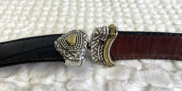 Women's Reversible Brown/Black Silver Buckle Leather Belt Size 32 SKU 2550 Black