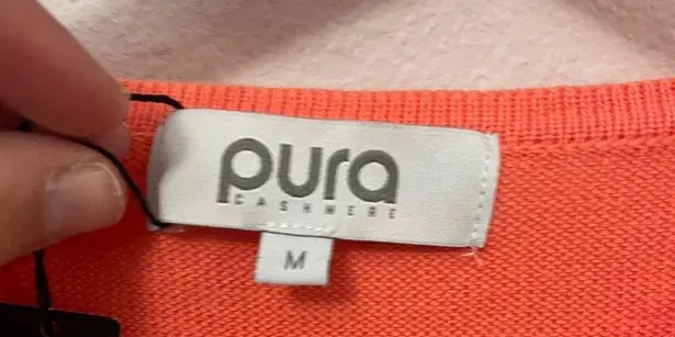 NWT Pura Cashmere Classic Breton Crew Coastal Peach/ White Stripe Sweater Size M Orange Size M