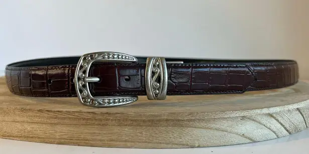 White Stag Vintage 90s Brown Vegan Leather Silver Chunky Buckle Belt Size Large