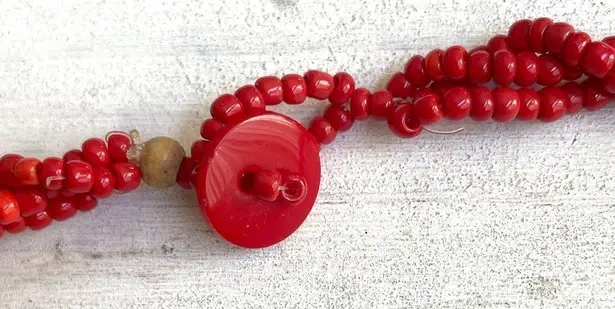 Twisted Red seed beaded  necklace