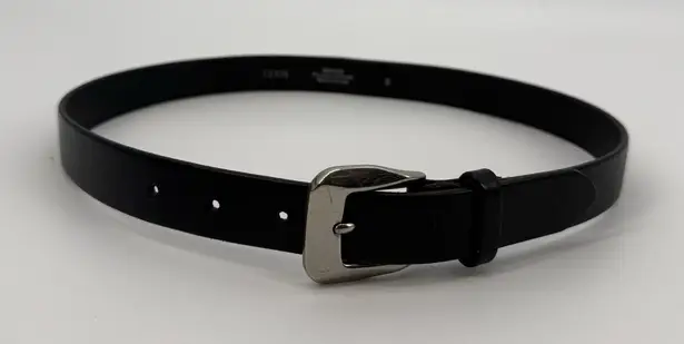 Unbranded Vintage Womens Black Leather Belt Size Medium Solid Brass Italian