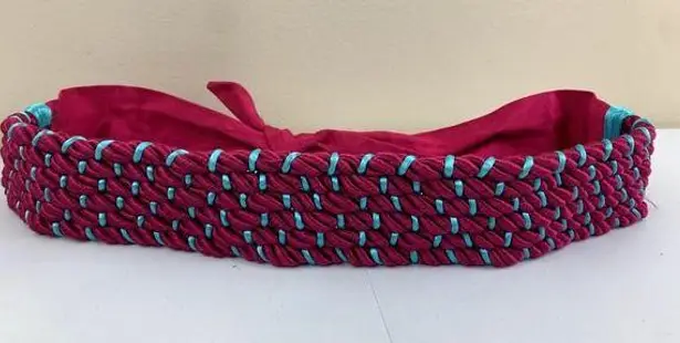 Vintage 90s Statement Belt Burke Deyo Braided Pink Blue Waist Tie Womens Wide