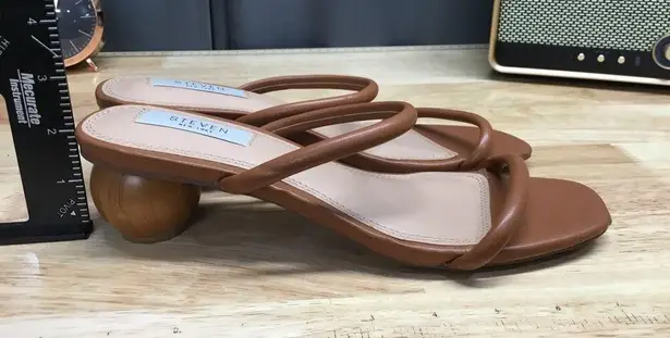 Steven New York Bala Women's 8.5 Brown Open Toe Ball Heel Strappy Slide Sandals