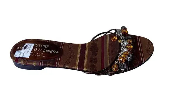Donald Pliner Brown Silk Expresso Jewels Flat Charms Shoe Sandal NWT $225 Size 7.5
