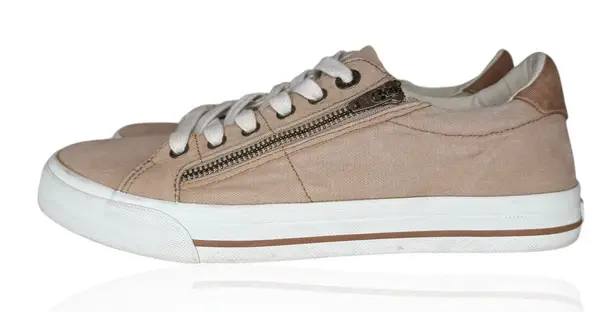 Taos Z Soul Canvas Sneakers Women's Size 9 Side Zip Lace Up Tan Beige Neutral