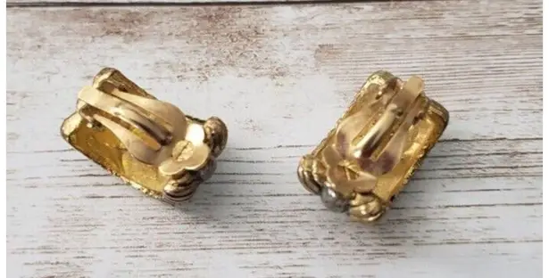 Vintage Clip On Earrings Chunky Hoops Pattern Gold Tone, Silver Tone Center