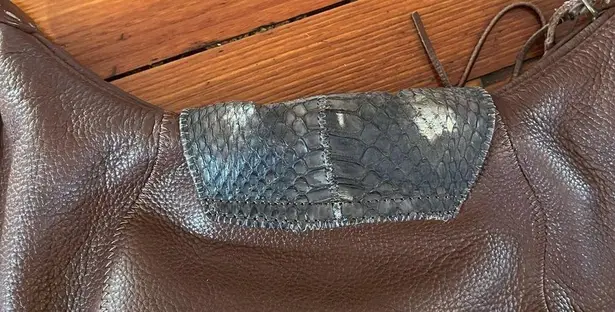 Chi Boho Brown Leather with Snake Skin Handle And Magnetic Snake Skin Closure.
