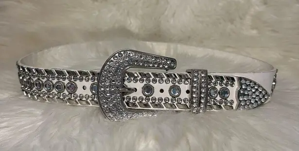White Chunky Bedazzled Western Style Belt Small