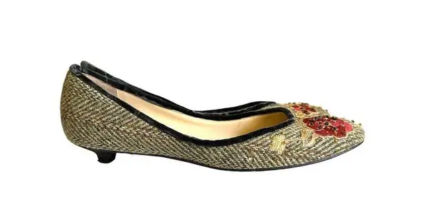 Cole Haan  Tweed Flats Multicolor Floral kitten heel Embroidered Beading  sz 8.5