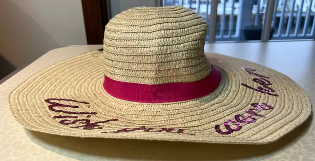 Trendy Vibes | ladies straw “Wish you were here” floppy sun hat.