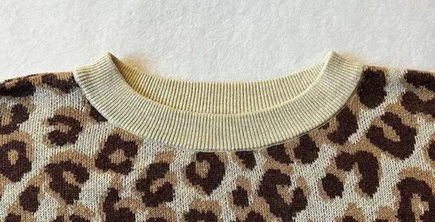 A New Day  Leopard Knit Sweater Size Large Boho Soft Cozy Cottagecore Crewneck