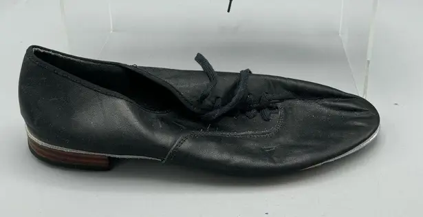 Vtg Capezio Black Tele Tone Tap Lace Up Shoes Leather 9 M Women’s USA Dance Flat