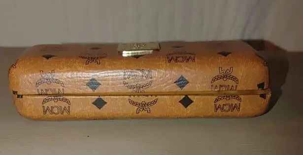 MCM Munchen Vintage Camel Brown Monogram Eyeglass Case Hard Shell 6x3x2 Leather