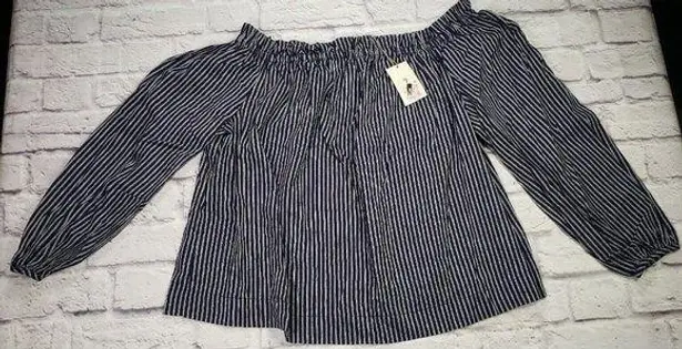 A New Day  Womens Long Sleeve Off the Shoulder Top Navy Stripe Size XXL