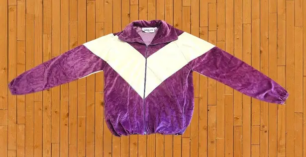 Adolfo Sport Vintage Women’s Size Small Velour Track Jacket • Purple & Cream GUC