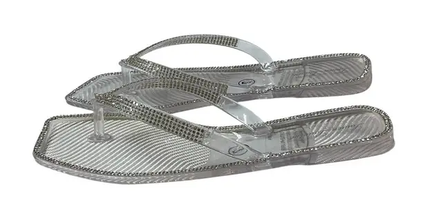 Lauren Lorraine Tampa Rhinestone Flip Flops Jelly Thong Sandals Clear Size 7 NWB