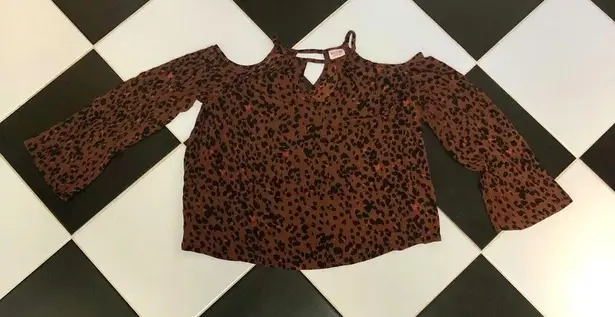 Mossimo Animal Print Leopard Cold Shoulder Top Rust Chocolate Brown Red Pink Med