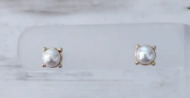 Vintage Stud Earrings Faux Pearl with Square Gold Tone Halo