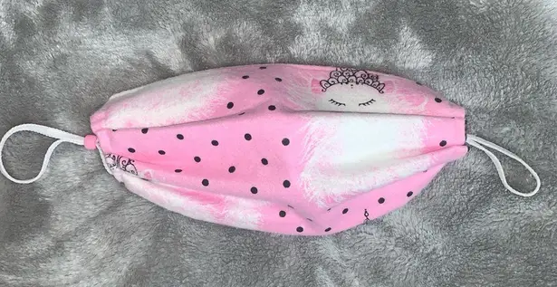 Handmade Fabric Face Mask Reversible Princess Kitty Cat Pink Black