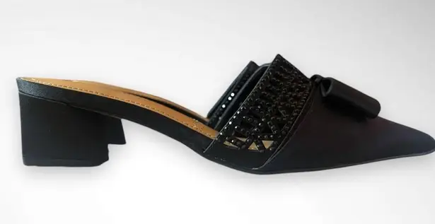 J. RENEE Black Randa Satin Pointy Toe Mule Sandal W/ Bow Detail Size 7.5 | NWOT