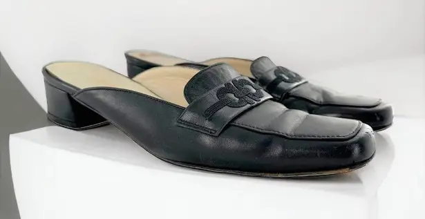 Salvatore Ferragamo Black Leather Square Toe Mules Loafers Size 6
