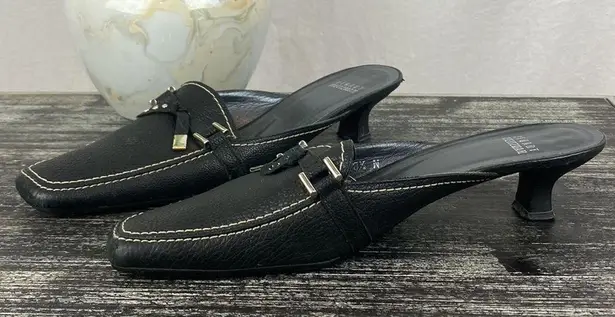 Stuart Weitzman  Black Leather Slide On Square Toe Shoes 8.5