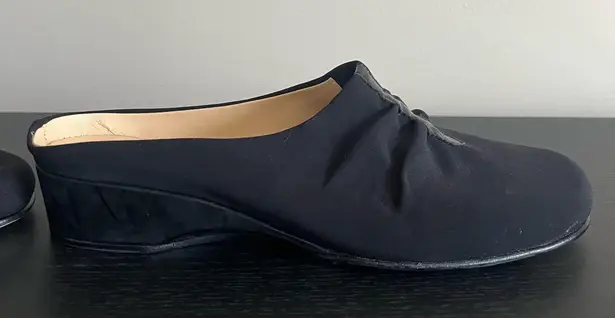 Taryn Rose Slip On Mules Shoes EU 38 US 7.5 Wedge Heels Black Leather Italy