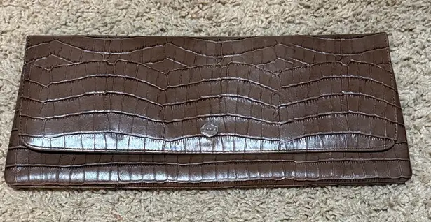 Lodis Brown Crocodile Embossed Clutch
