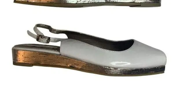 Vintage Spiegel White Peep Toe Slingback Flats Size 8 Adjustable Strap Shoes