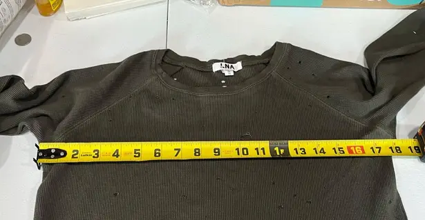 LNA Green Thermal Waffle Knit Distressed Holey Long Sleeve Shirt Womens XS