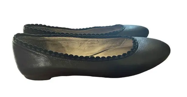 Louise et Cie Lo-Caynlee Smooth Black Leather Ballet Flats Ruffled Edges 8.5M