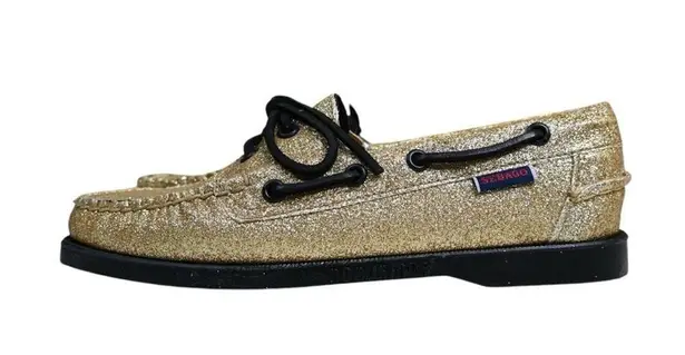 Sebago Womens 6.5 Portland Glitter Boat Shoe NEW Gold