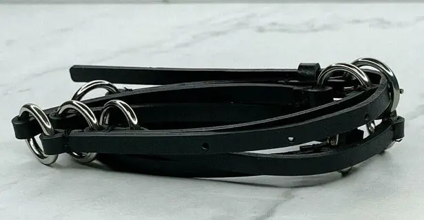 Black Skinny Faux Leather Circle Concho Belt Silver Hardware Large (L) ✨