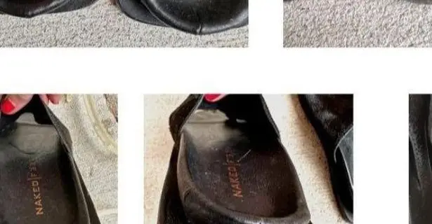 Naked Feet Sandals Flats 8.5 Beaded Toe Loop Black Leather Nubuck Square…