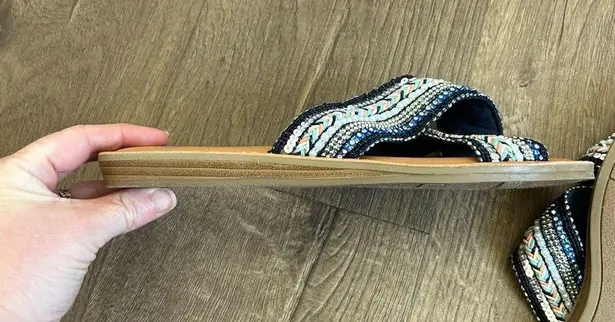 Fergalicious Blue Beaded Starlit Sequin Cross Strap Sandals 7.5